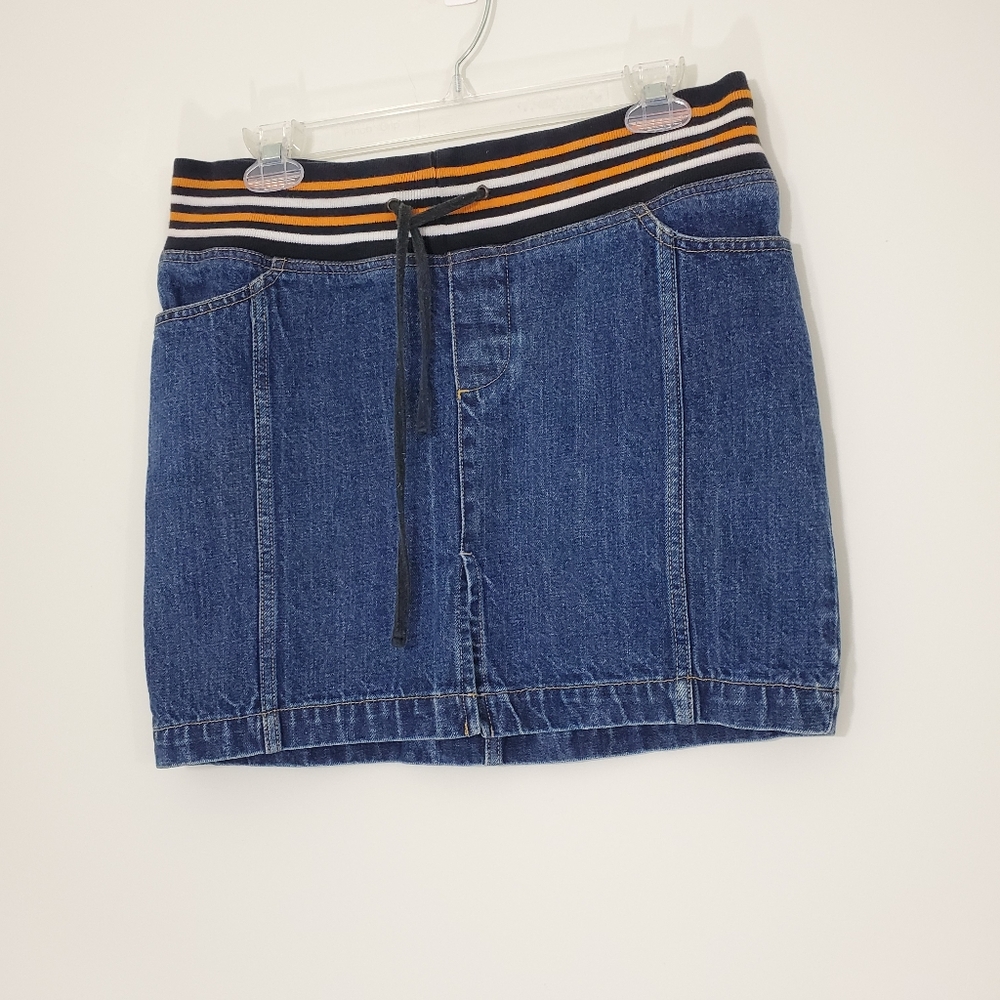 Decoded Blue Jean Skirt with striped band, Size 7